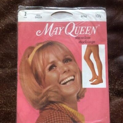 1 PKG VINTAGE MAY QUEEN SEAMLESS HOSIERY 2 PAIR SIZE 10.5